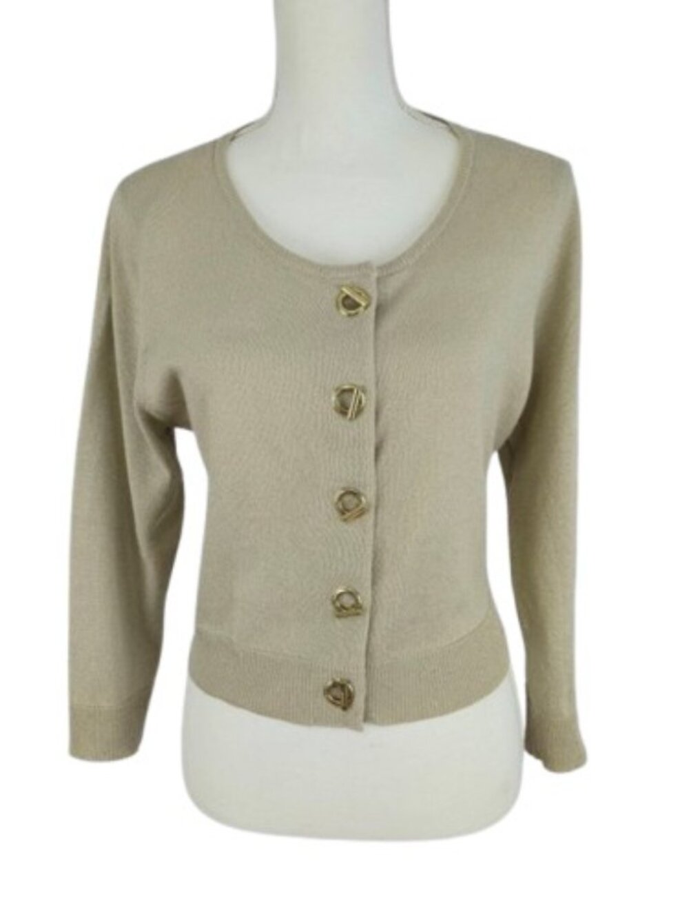 Calvin Klein Gold Metallic Clasp Cardigan Sweater Size Large